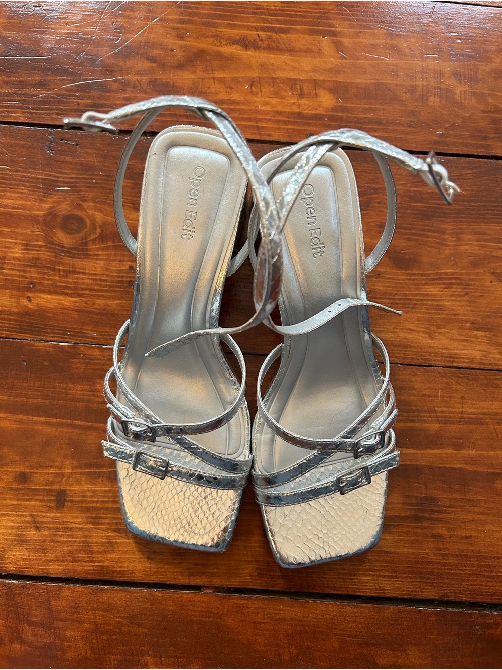 Open Edit Silver Strappy Sandals